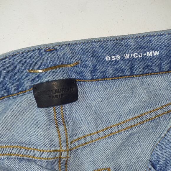 Saint Laurent 'Cassandre' Blue Embellished High-Rise Straight-Leg Denim Jeans - Picture 4 of 5